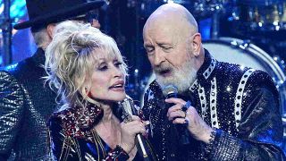 Dolly Parton and Rob Halford duetting at the Rock And Roll Hall Of Fame induction ceremony