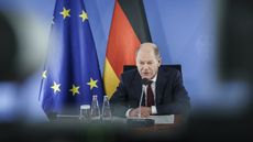 German Chancellor Olaf Scholz during an EU call on Russia-Ukraine tensions