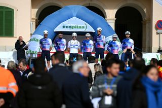 ALCUDIA SPAIN JANUARY 26 Reto Hollenstein of Switzerland Guy Sagiv of Ireland Tom Van Asbroeck of Belgium Alastair Mackellar of Australia Riley Pickrell of Canada Roi Weinberg of Israel Itamar Einhorn of Israel and Team IsraelPremier Tech prior to the 32nd Challenge Ciclista Mallorca 2023 Trofeo Ses Salines Alcdia a 1586km one day race from Ses Salines to Por DAlcdia ChallengeMallorca on January 26 2023 in Alcudia Spain Photo by Dario BelingheriGetty Images