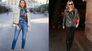 skinny vs straight jeans: Street style shot of skinny jeans wearers: Alexandra Lapp and Kate Moss