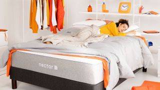 Nectar mattress in a yellow bedroom