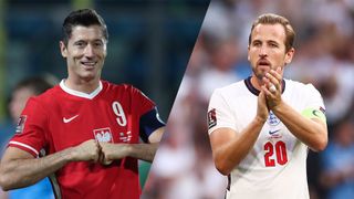 Robert Lewandowski of Poland and Harry Kane of England