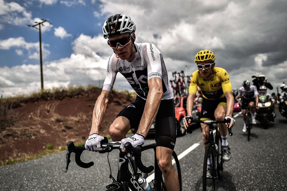 Chris Froome leads Geraint Thomas during stage 15 at the tour de France