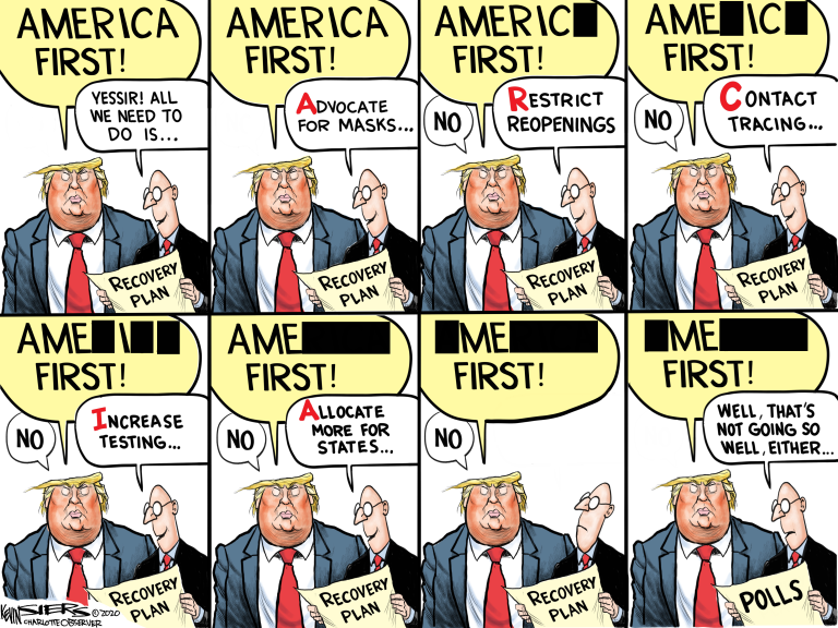 Political Cartoon U.S. Trump America first COVID