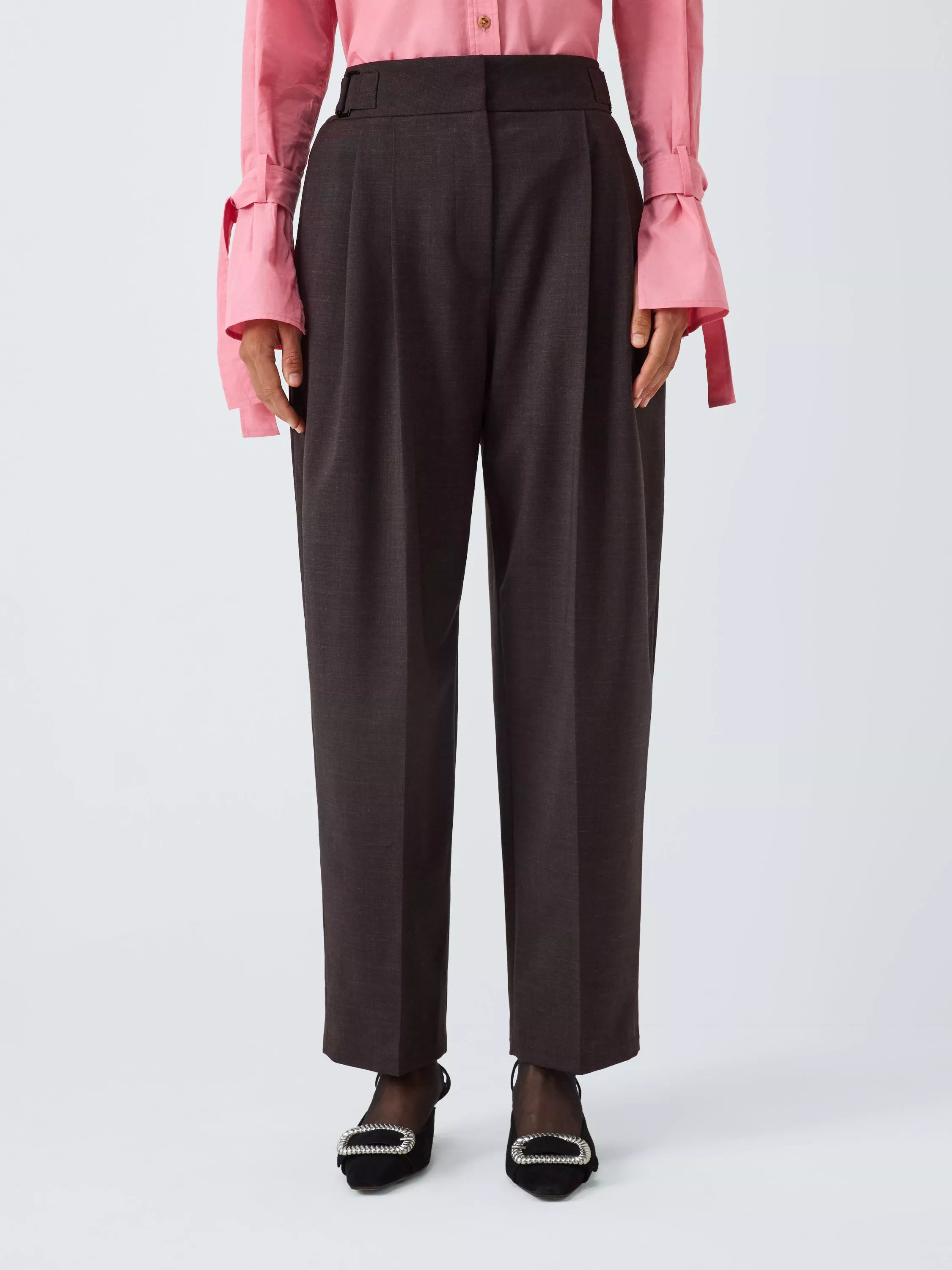 John Lewis X Rejina Pyo Straight Cut Wool Blend Tailored Trousers, Chocolate