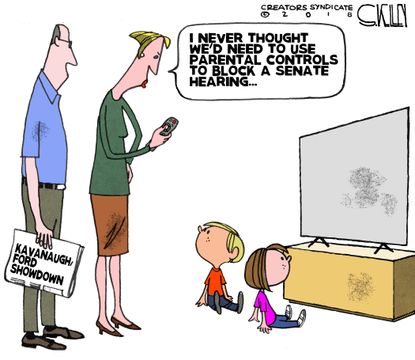 Political cartoon U.S. Christine Ford Brett Kavanaugh Supreme Court hearing parental control