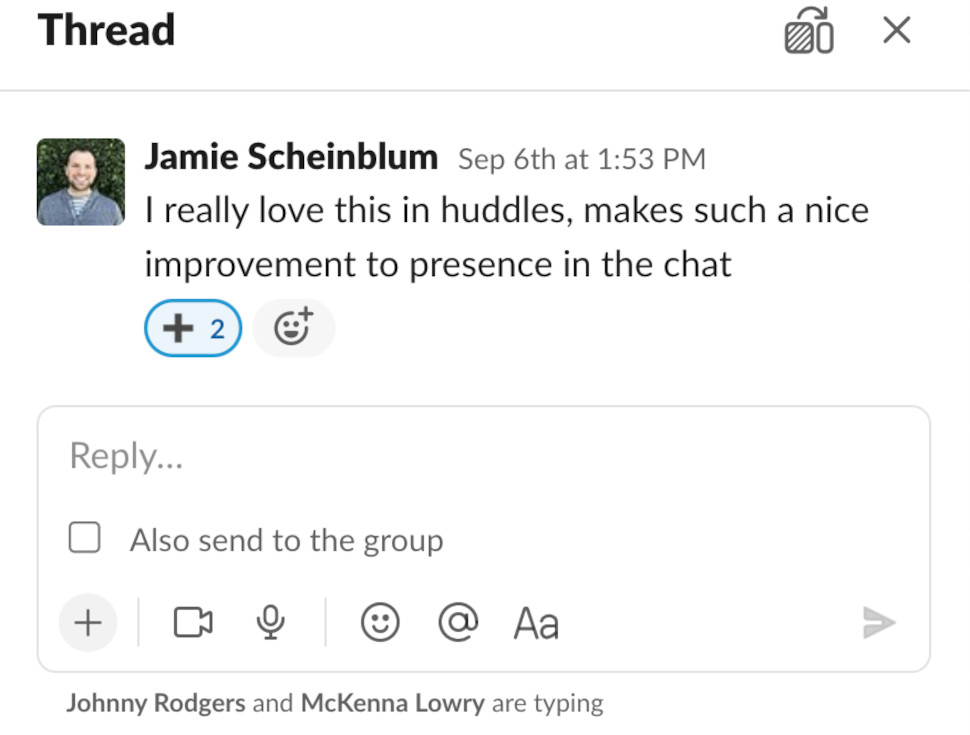 Slack threads typing addition