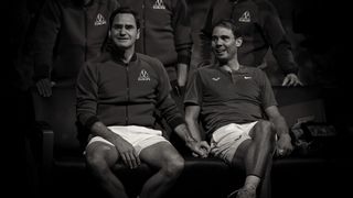 Roger Federer and Rafael Nadal in black and white