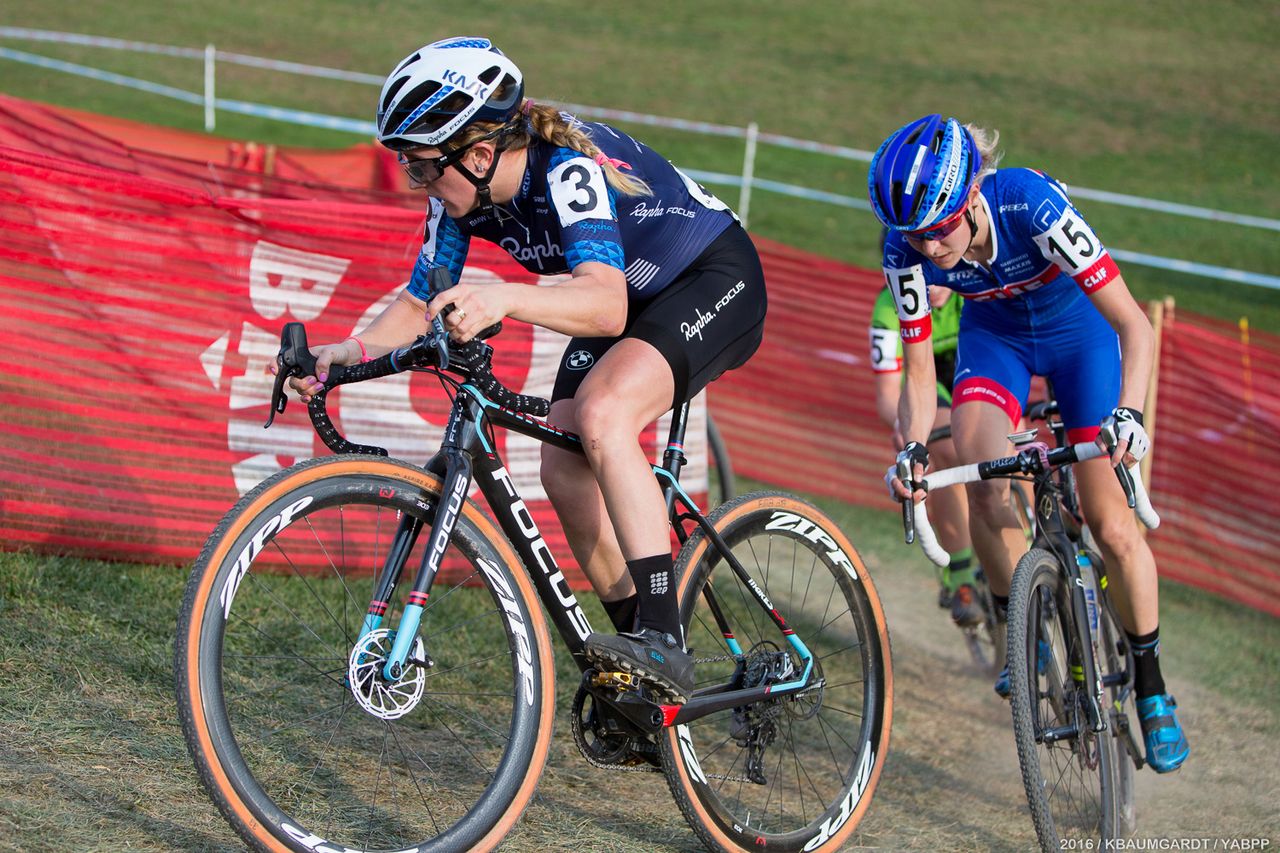 Ellen Noble pushed hard and eventually outpaced the rest of the chase group.