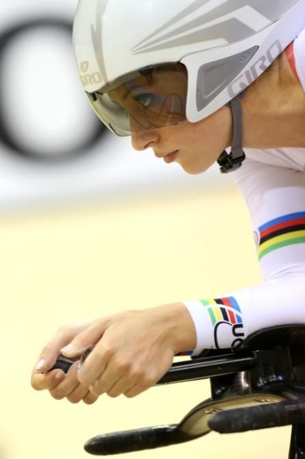 Laura Trott (Great Britain) focused on the start of her Omnium pursuit.