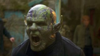 A skrull screams at someone off camera in Marvel Studios' Secret Invasion