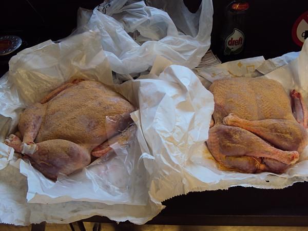 The Christmas birds are ready for the oven.