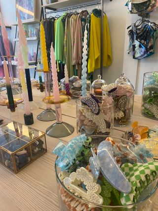 accessories, clothing, and candles display at the Hildur Yeoman boutique