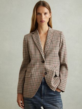 Dora Wool Blend Checked Single Breasted Blazer