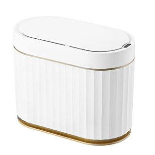 Elpheco Mini Desktop Trash Bin Small Trash Can With Lid, 5 Litres Desktop Motion Sensor Trash Can, 1.3 Gallon Waterproof Countertop Trash Can, Small Plastic Trash Can for Desk, Bedroom, Golden