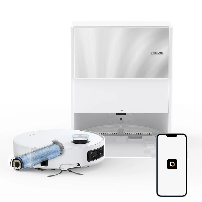Dreame Aqua10 Ultra Roller robot vacuum and cleaning station against white background.