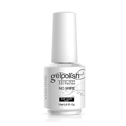 Vishine Top Coat- 15ml No Wipe Top Coat Gel Nail Polish High Gloss Shine Finish Long Lasting Home Diy Professional Manicure