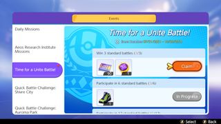 Pokemon Unite Events and Challenges tabs