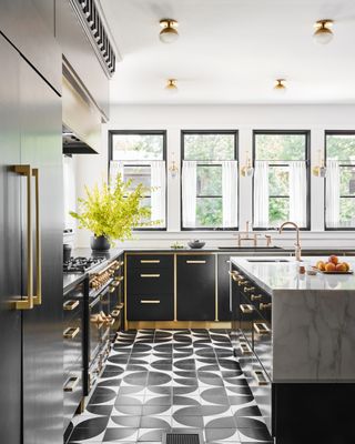 black kitchen, small kitchen window treatments by Maestri Studios