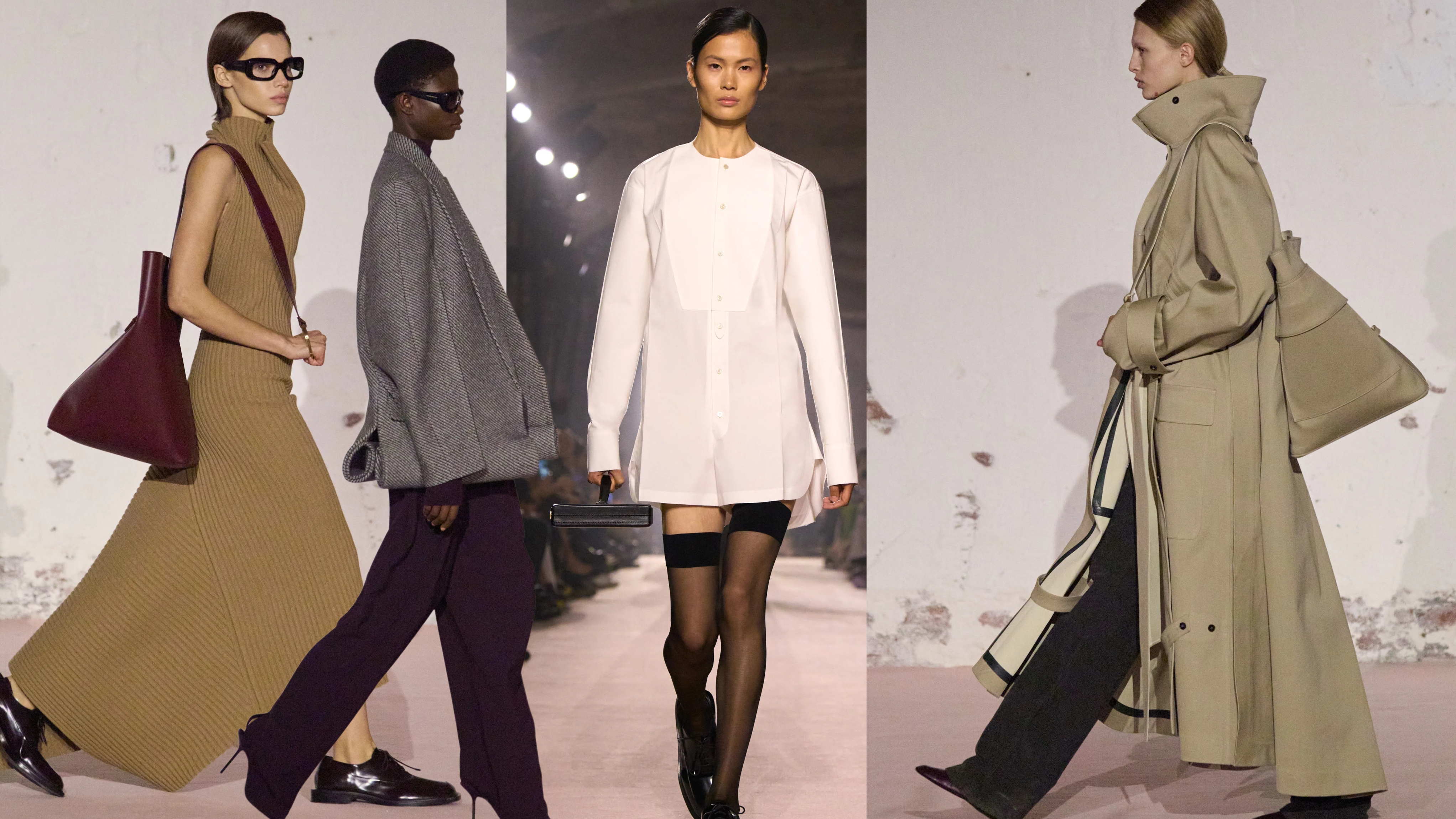 four models on the Victoria Beckham Fall 2025 runway to illustrate the best Paris Fashion Week collections for fall 2025