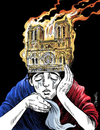 Editorial Cartoon World Notre Dame fire crown