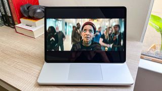 Microsoft Surface Laptop Studio 2 review unit on desk streaming I'm A Virgo