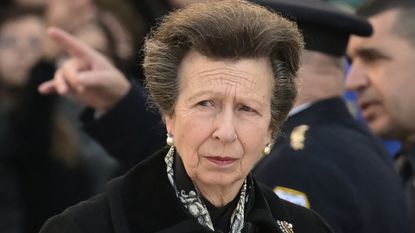Princess Anne of Britain arrives for the funeral service of former King of Greece Constantine II in the Metropolitan Cathedral of Athens, on January 16, 2023. - Dozens of European royals and hundreds of Greeks gathered in Athens on January 16, 2023, for the funeral of Greece's last king, Constantine II, who died aged 82.