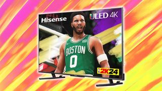 Hisense U7K gaming TV with NBA 24 promo on screen