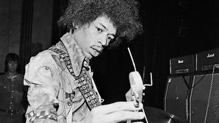 Jimi Hendrix doing the soundcheck before performing at Saville Theatre in London, United Kingdom 1967