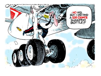 Editorial cartoon TSA wheel well