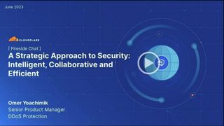 A webinar screen with title and host name on the topic of a strategic approach to security