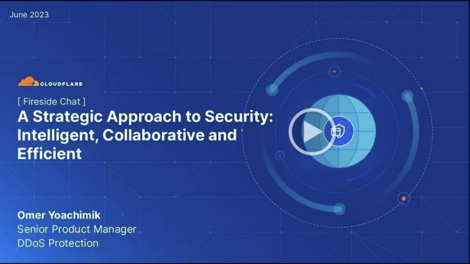 A webinar screen with title and host name on the topic of a strategic approach to security