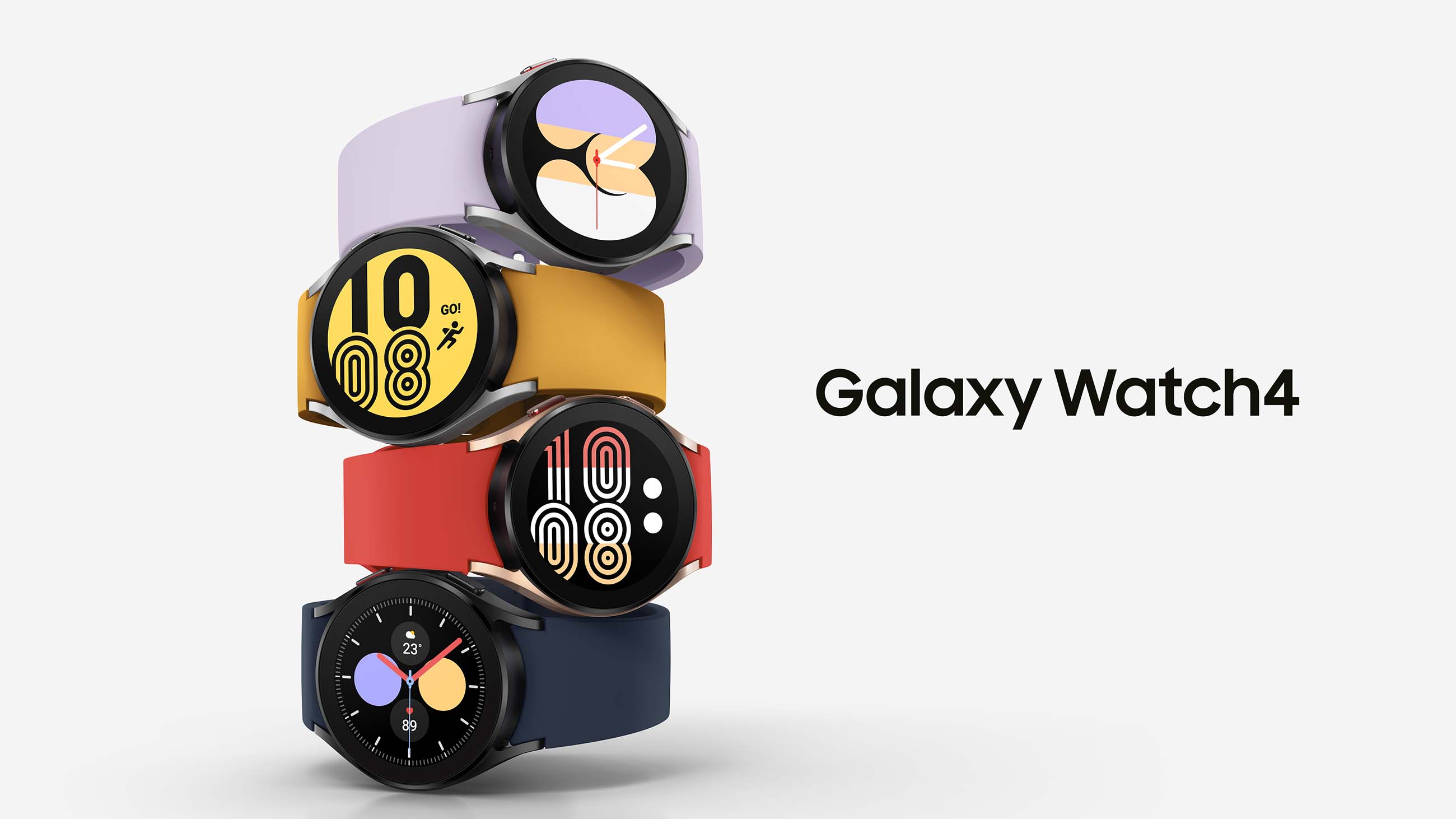 Galaxy Watch 4 smartwatches stacked on top of one another