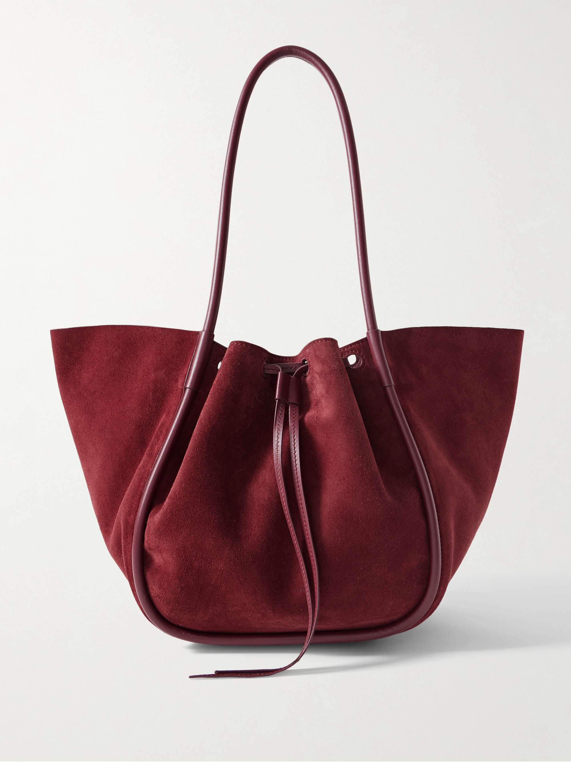 Large Leather-Trimmed Ruched Suede Tote