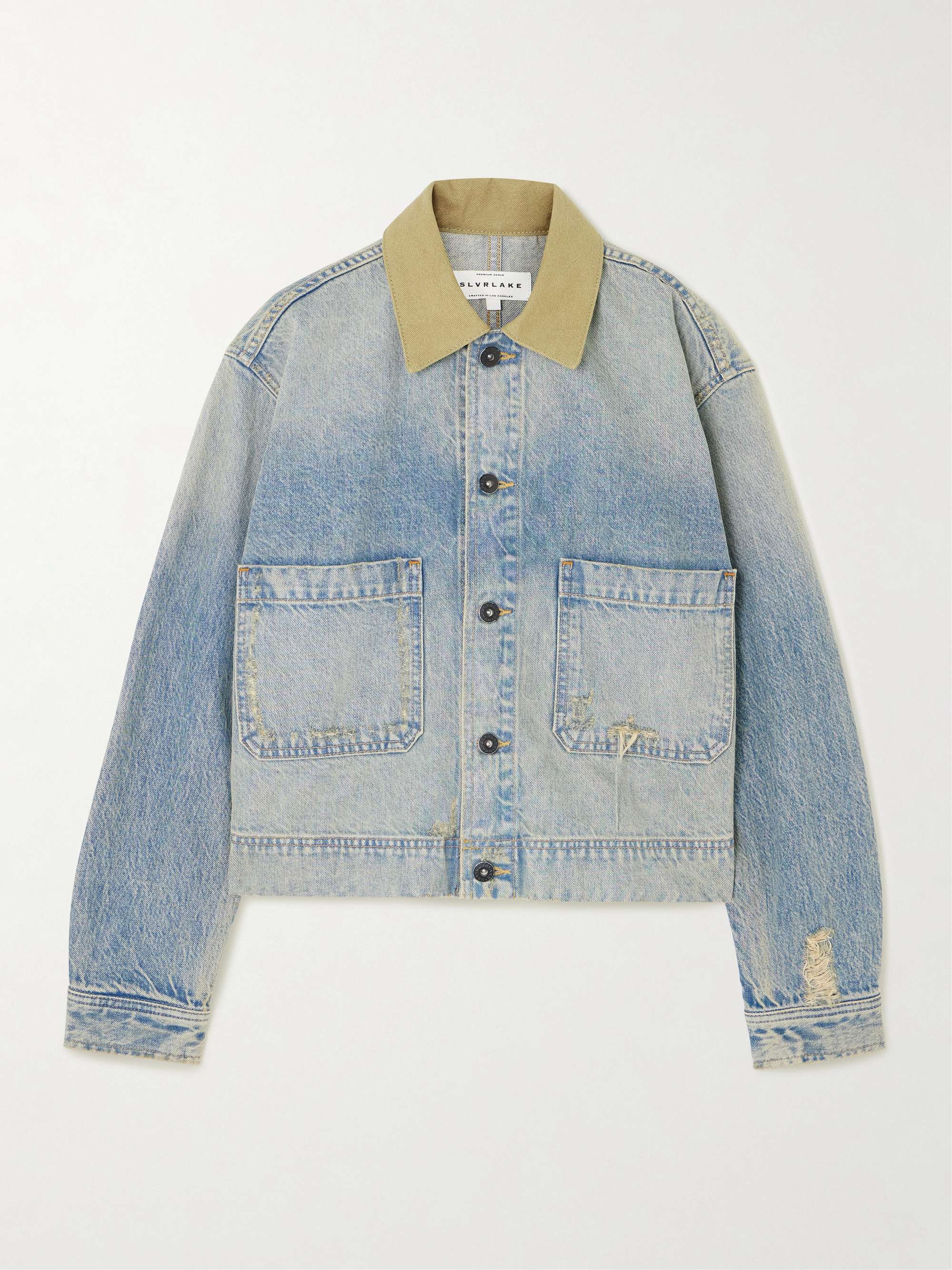 Thompson Canvas-Trimmed Distressed Denim Jacket