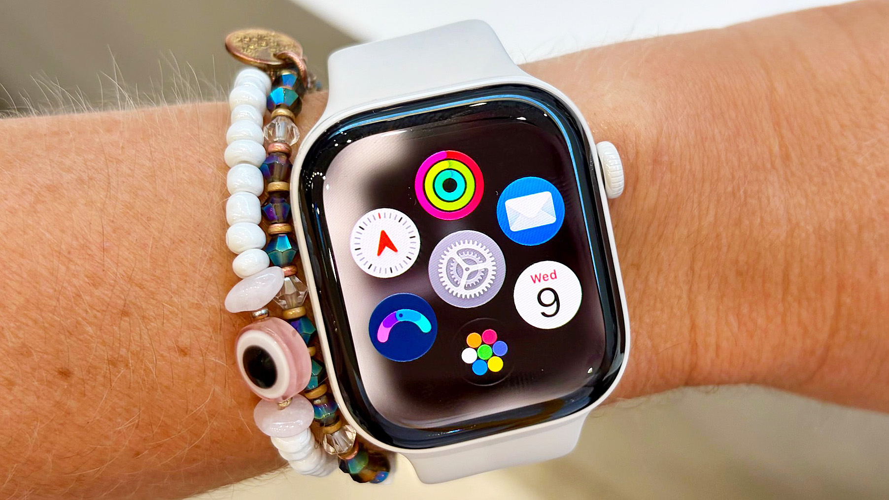 Close-up of the Apple Watch Series 12 on a user's wrist at the Cupertino launch event on September 10, 2026