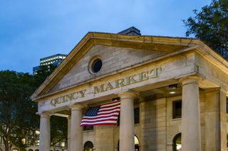 Downtown Boston, this is the Quincy Market, Commercial Street, Boston, Massachusetts.