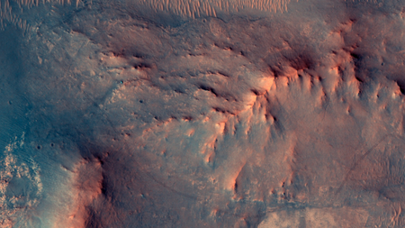 The reddish surface of Mars. 