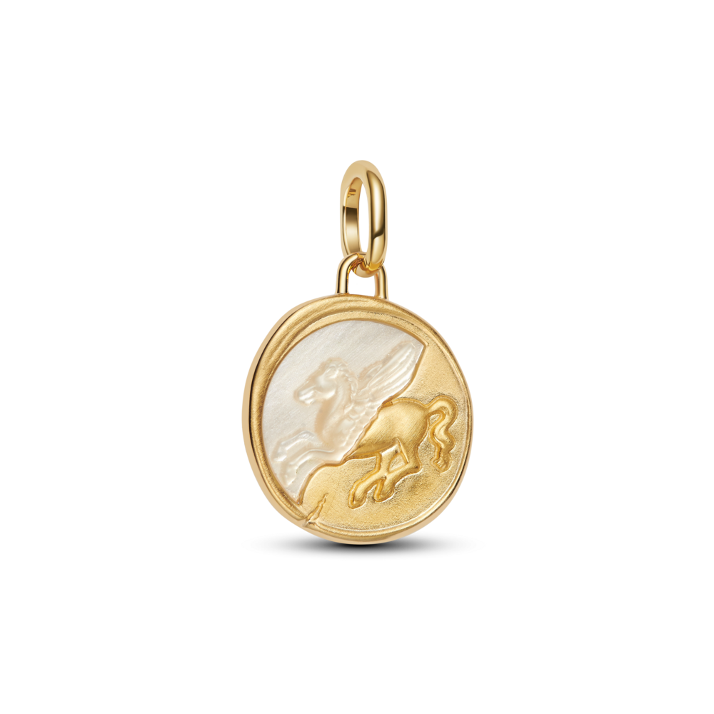 Product shots of gold charms from Pandora&#039;s Talisman collection