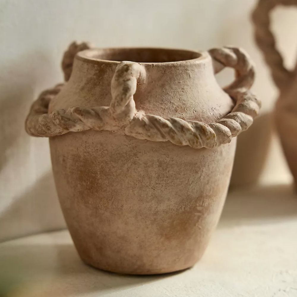 Terracotta vase with braided detail