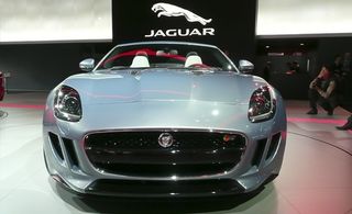 Front side of grey Jaguar F-Type