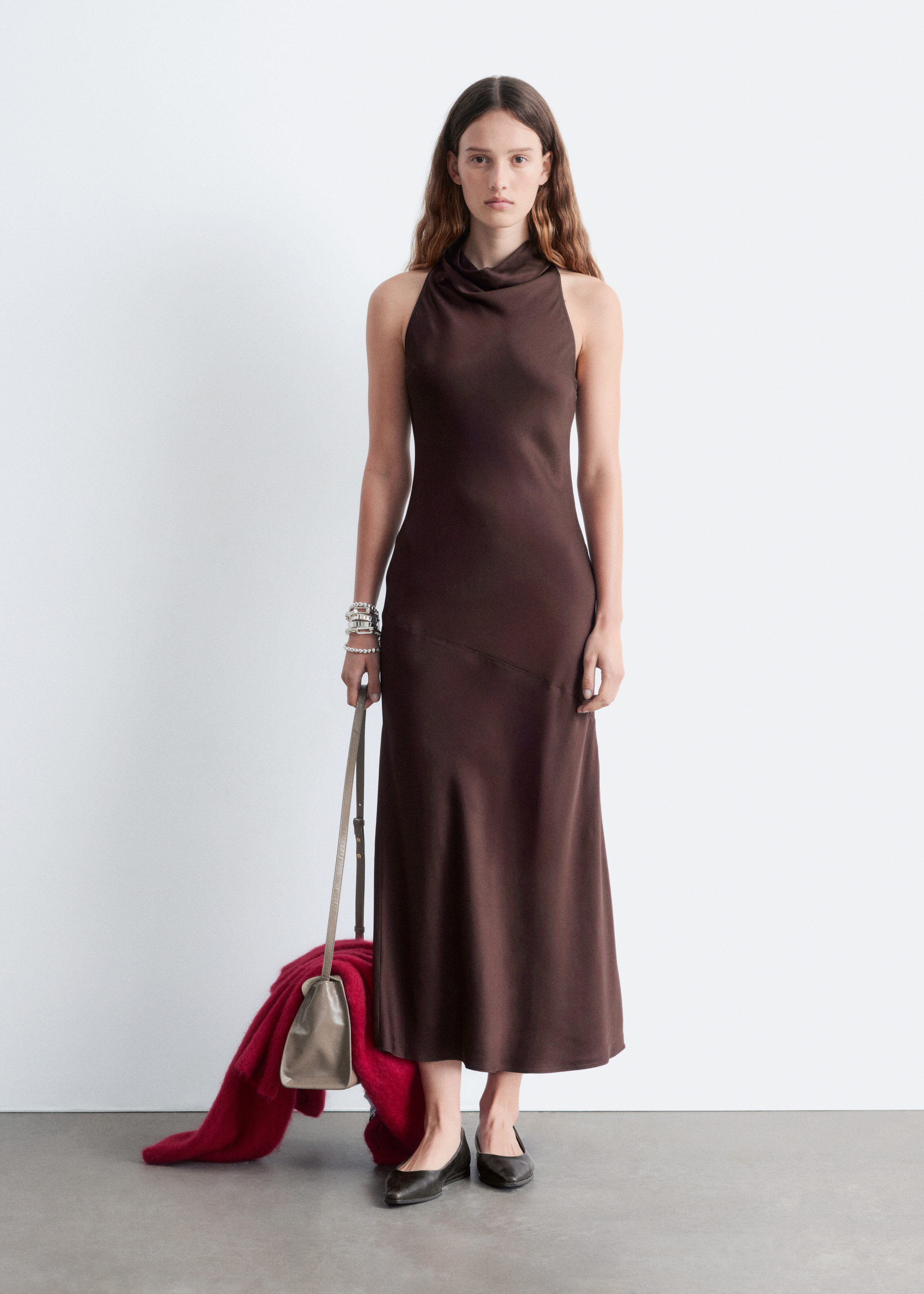 Cowl-Neck Satin Midi Dress