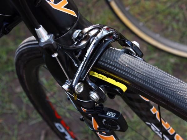 Filippo Pozzato's (Katusha) front brake is fitted with SwissStop Yellow King pads.