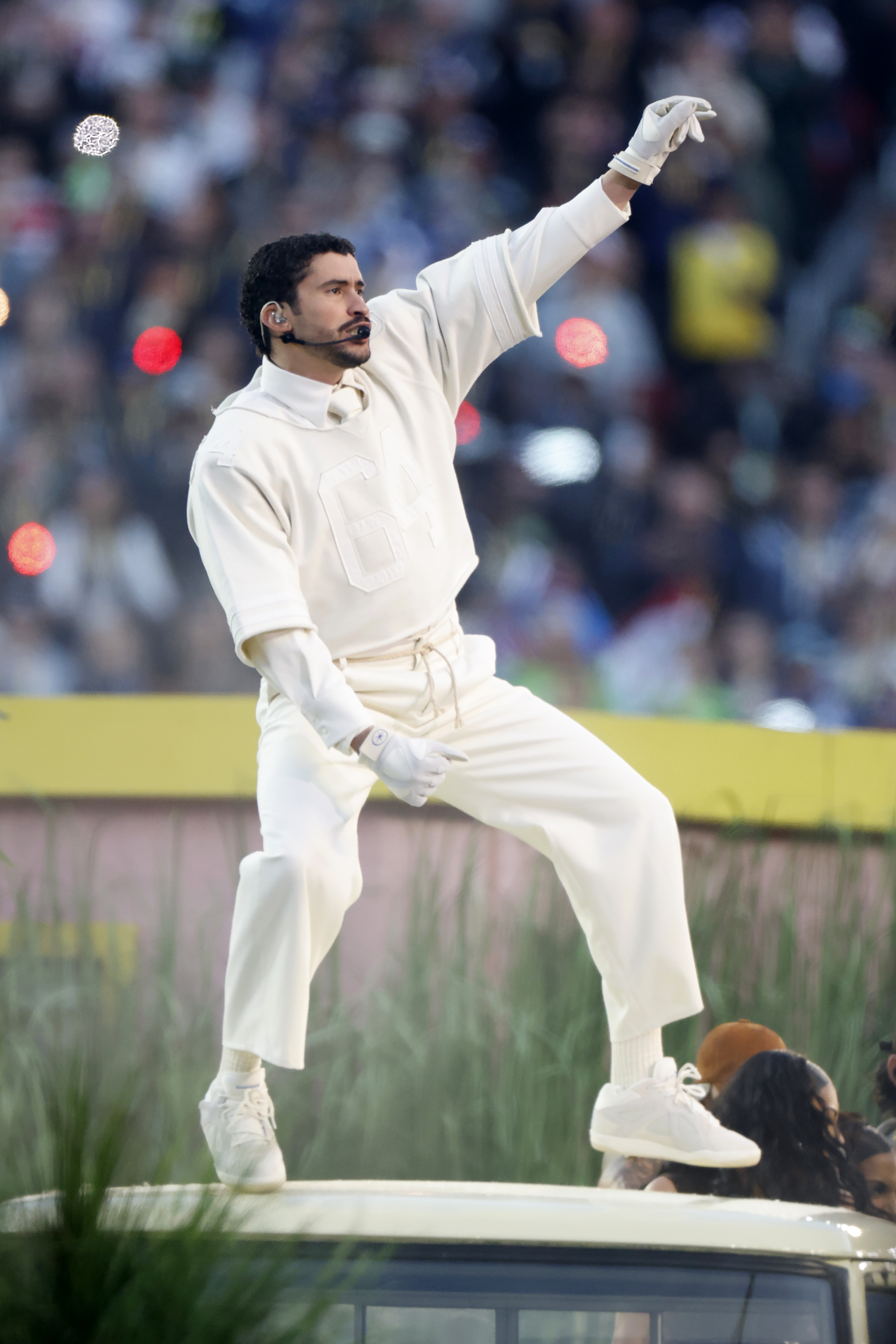 Bad Bunny performs during the Halftime Show of Super Bowl LX between the Seattle Seahawks and New England Patriots in Santa Clara, Calif. on Sunday, Feb. 8, 2026.