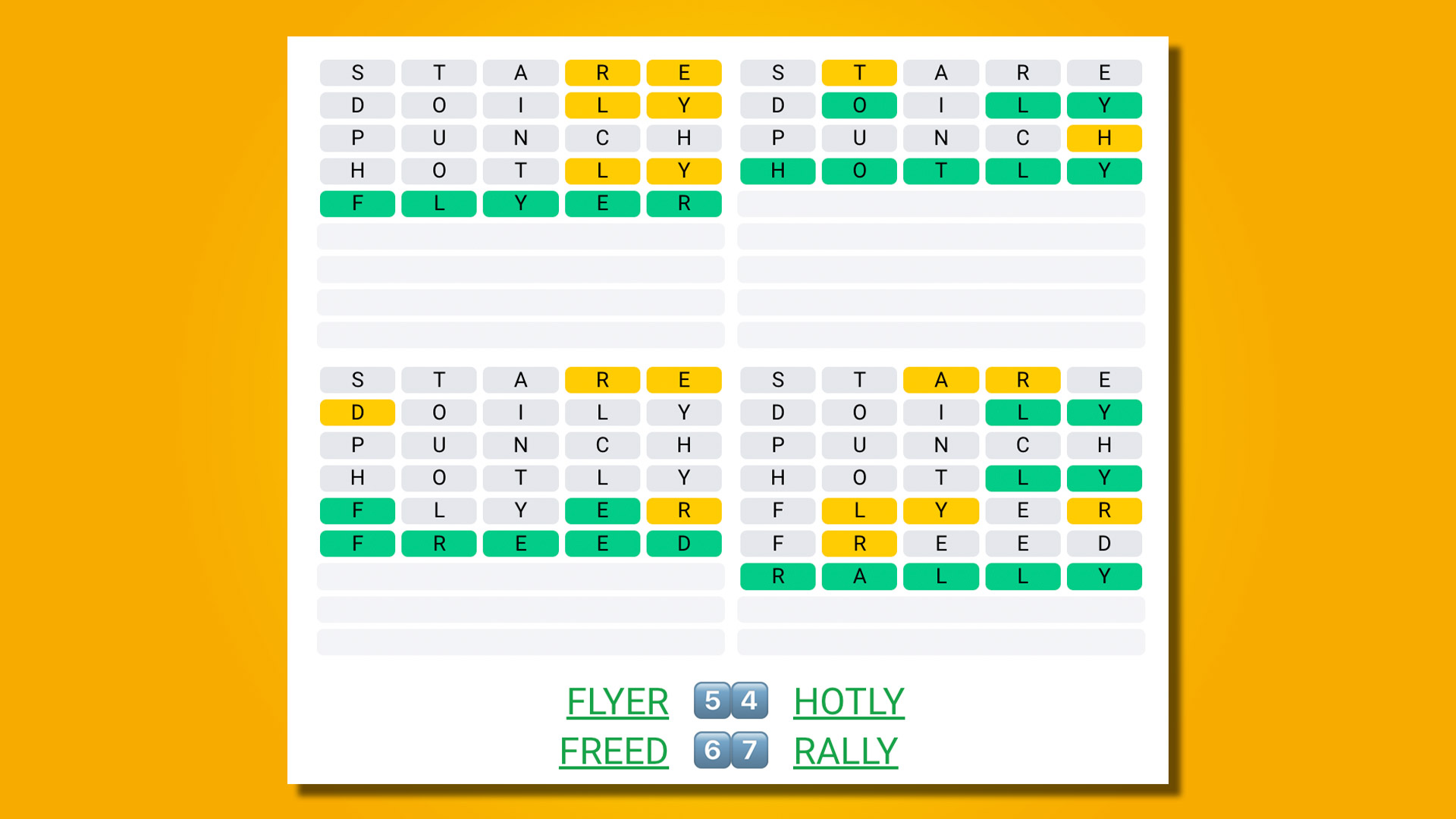 Quordle 402 answer on a yellow background