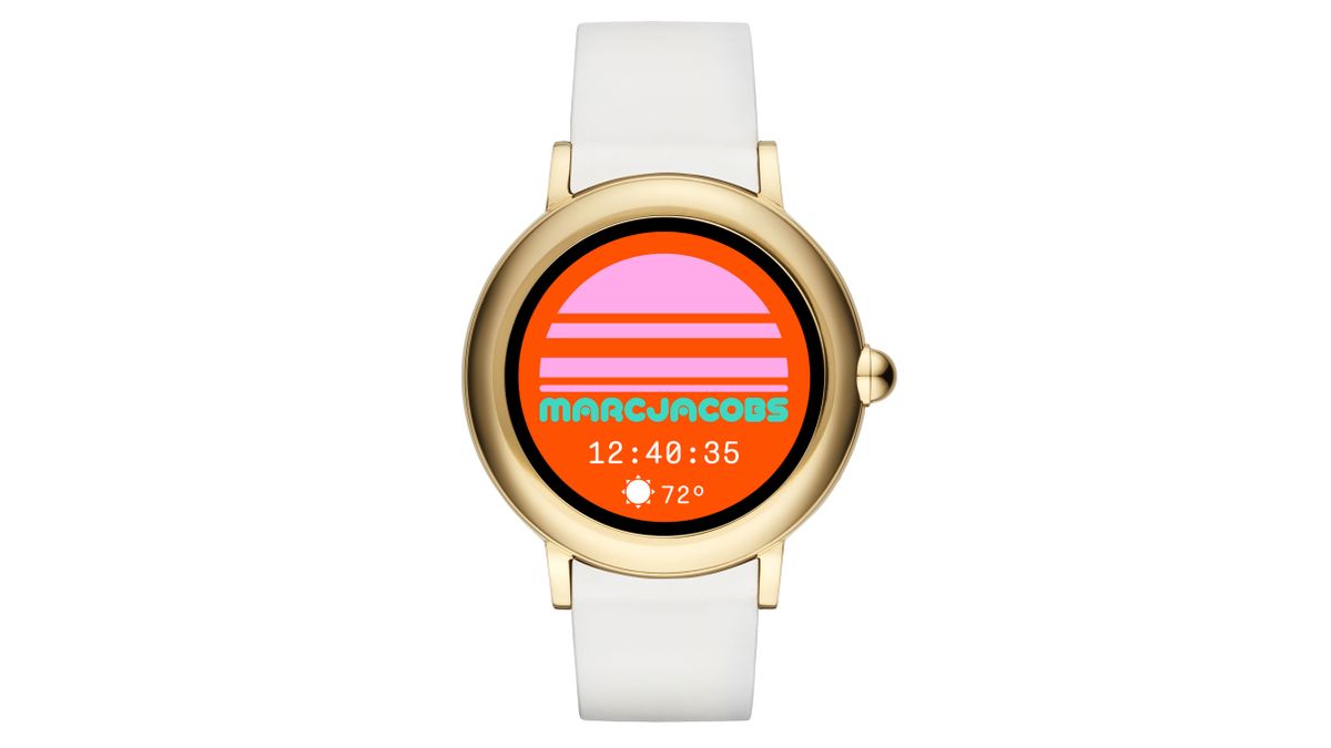 Marc Jacobs Riley smartwatch with gold-tone case and white silicone strap