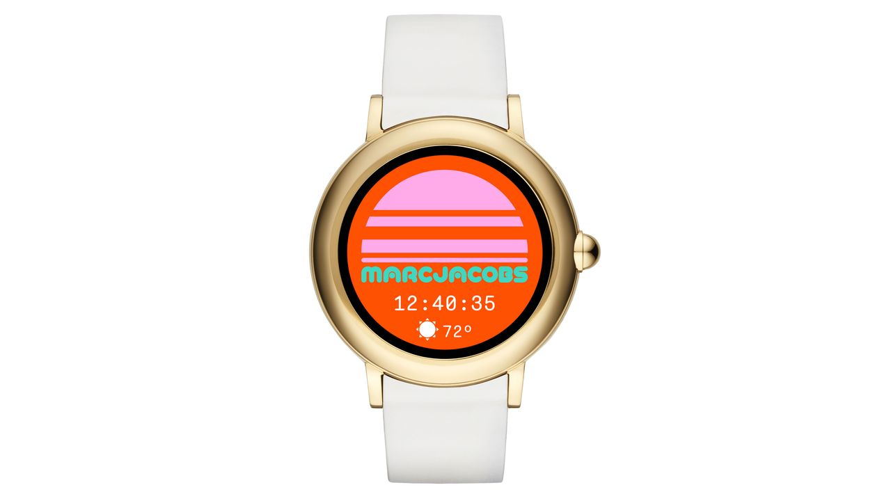 Marc Jacobs Riley smartwatch with gold-tone case and white silicone strap