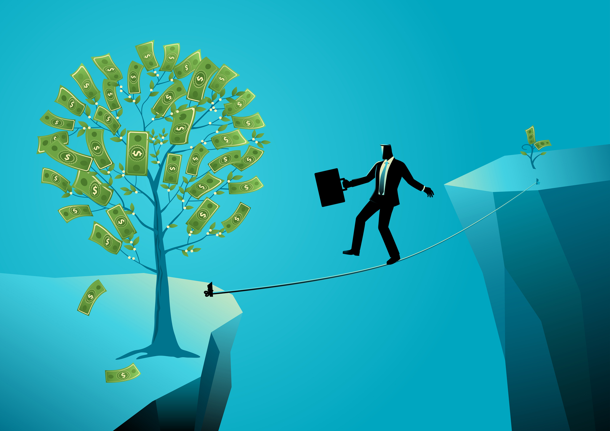 Businessman Silhouette Ravine Moving To Bigger Income