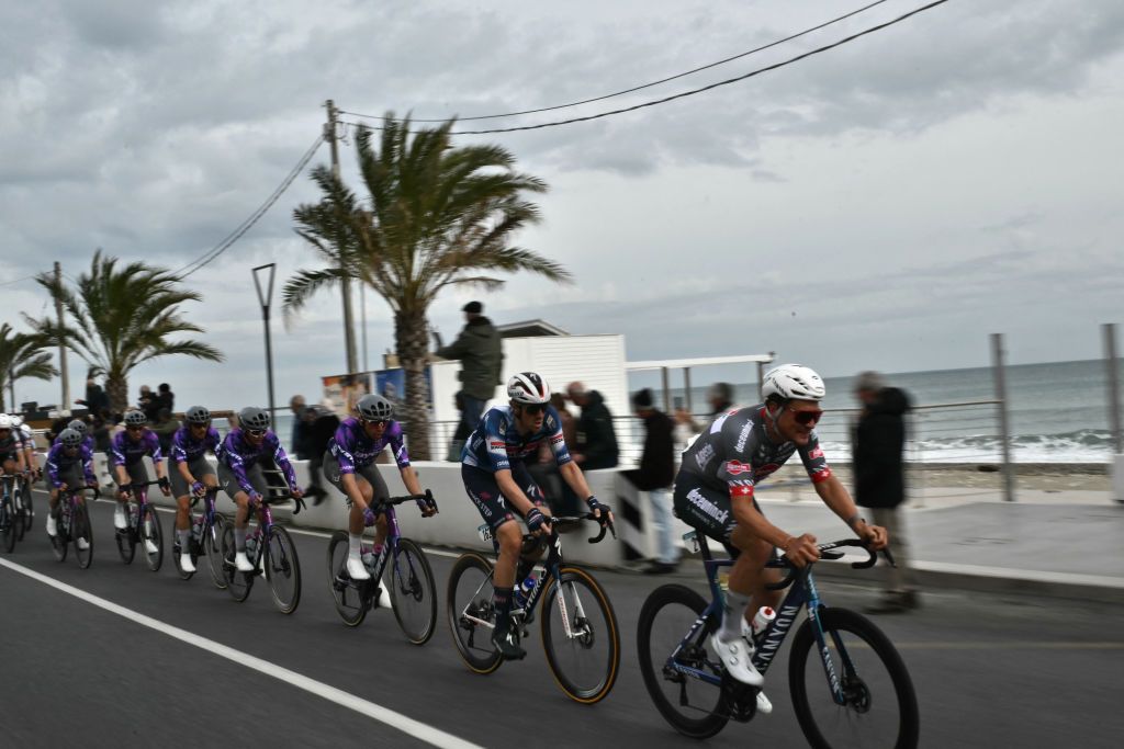Switzerland's Silvan Dillier of teal Alpecin-Deceuninck leads the pack during the Milan - Sanremo one-day classic cycling race, on March 22, 2025. (Photo by Marco BERTORELLO / AFP)