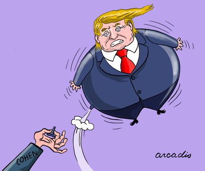 Political Cartoon U.S. Trump Deflated Cohen testimony